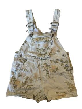 Vintage SPROCKETS Green Floral Cottage Shortie Overalls Size 2T Cotton Snaps